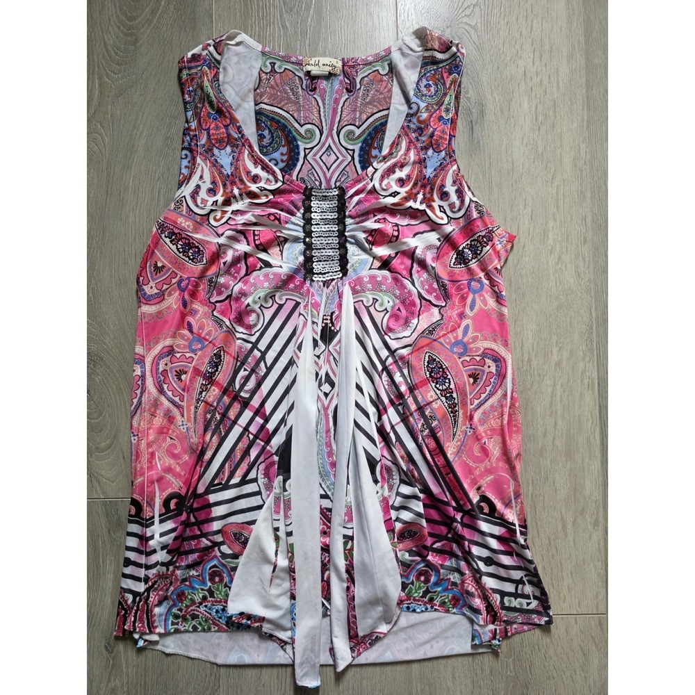 World Unity Womens Small Embellished Pink Fairycore Whimsical Y2K Tank Top Boho